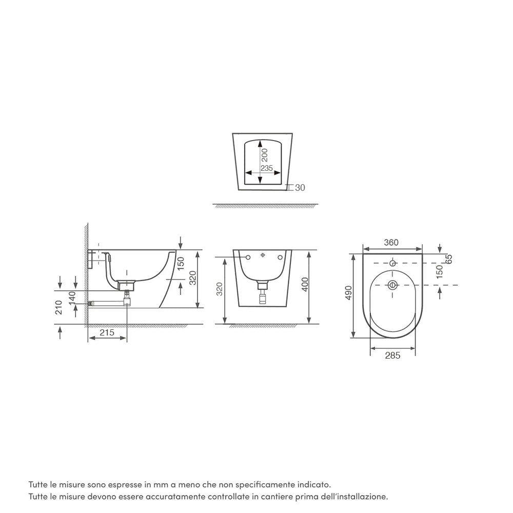 Coppia di sanitari sospesi in ceramica bianco lucido vaso rimless con copriwc soft-close e bidet | Europa Small