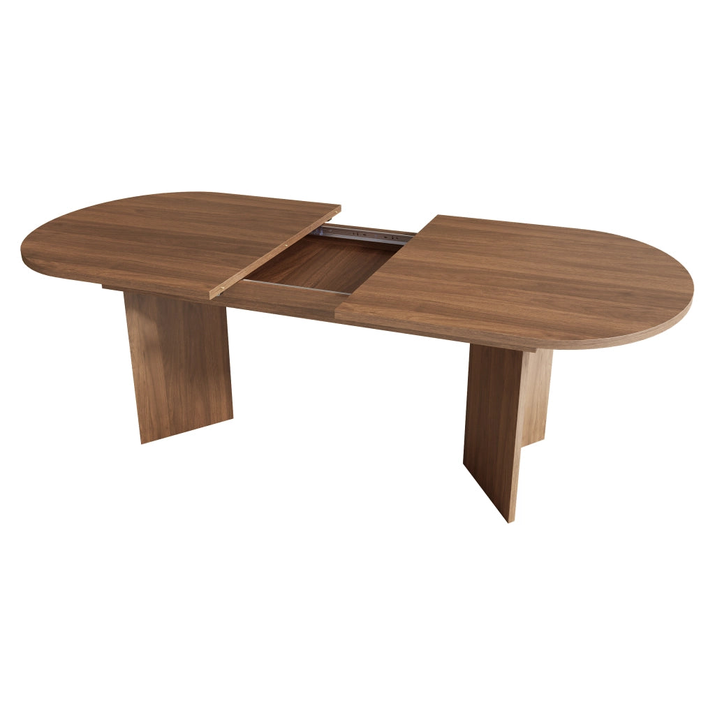 Tavolo da pranzo allungabile con piano spesso e angoli arrotondati per 6-8 persone in sala da pranzo; noce; 200×90×75 cm