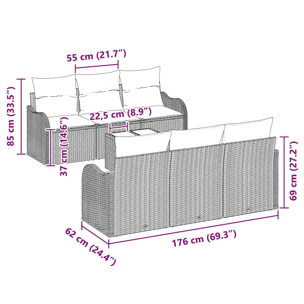 Set Divano da Giardino Beige 55 x 55 x 37 cm polyrattan 3345590