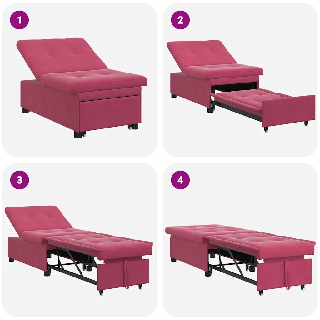 Divano letto Rosso Vino 194 x 67 x 82 cm Velluto 42008599