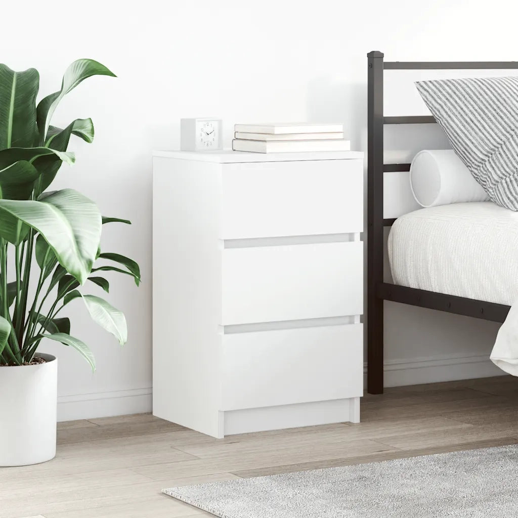 Comodino | Armadio da Notte | Mobiletto da notte con 3 Cassetti Bianco 39x35x65 cm