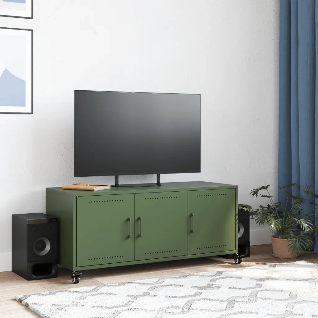Mobile TV Verde Oliva 100,5x39x43,5cm Acciaio Laminato a Freddo