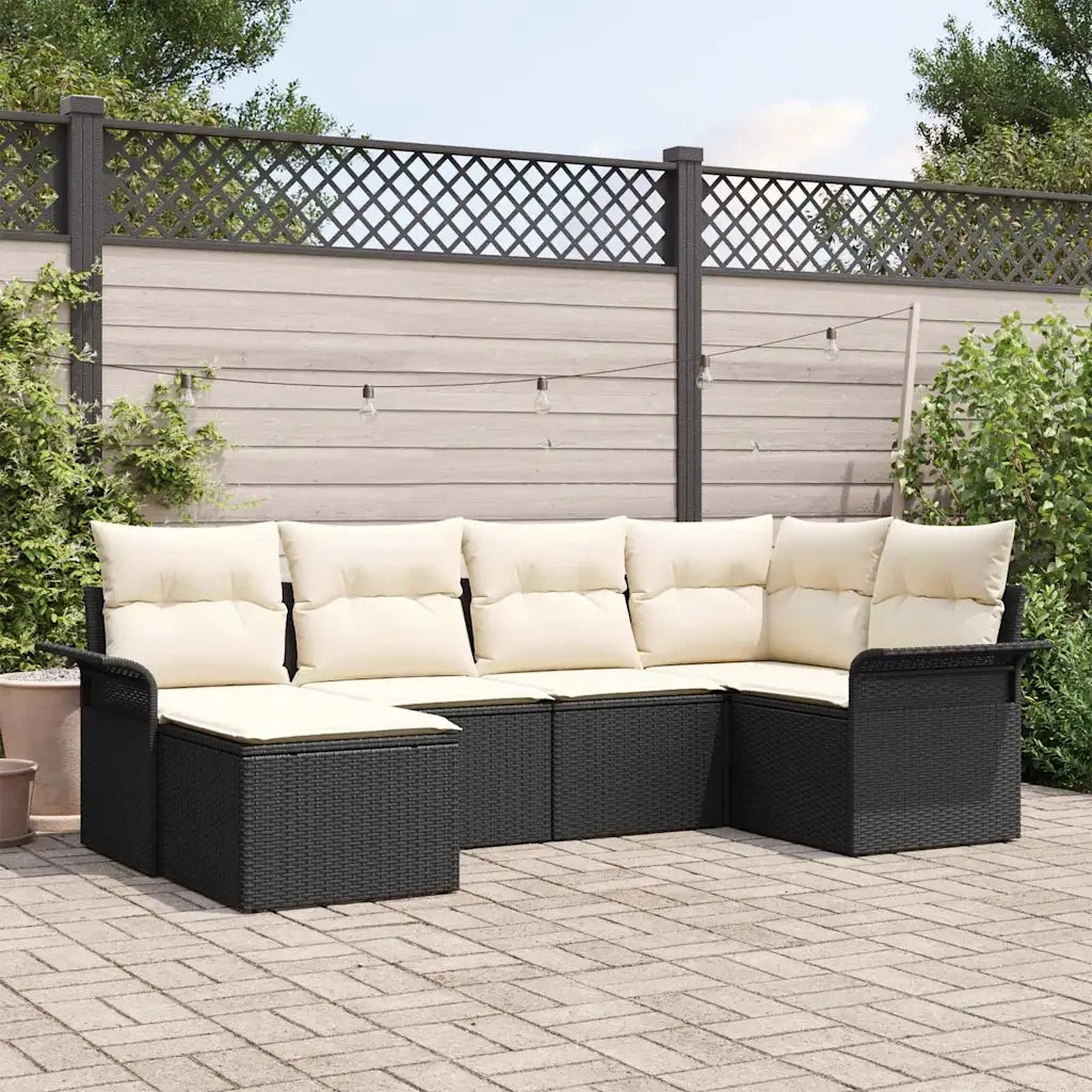 Set Divano da Giardino con cuscino 6 pcs Nero polyrattan