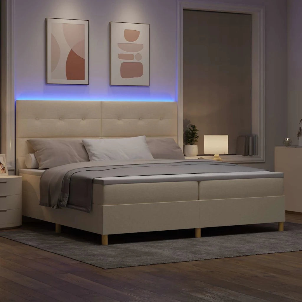 Letto a Sorgente LED con materasso Crema 200 x 200 cm Tessuto