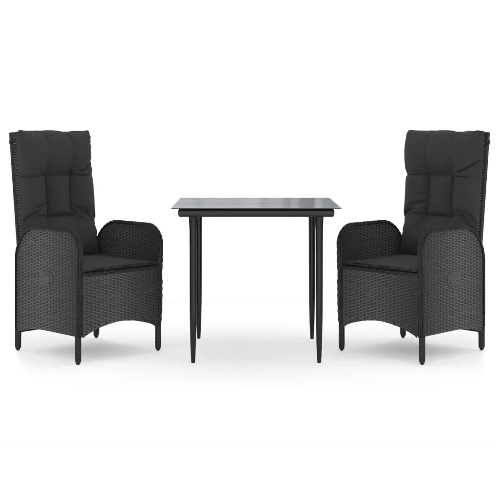 Set da Pranzo da Giardino 3 pz con Cuscini Nero in Polyrattan 3185167