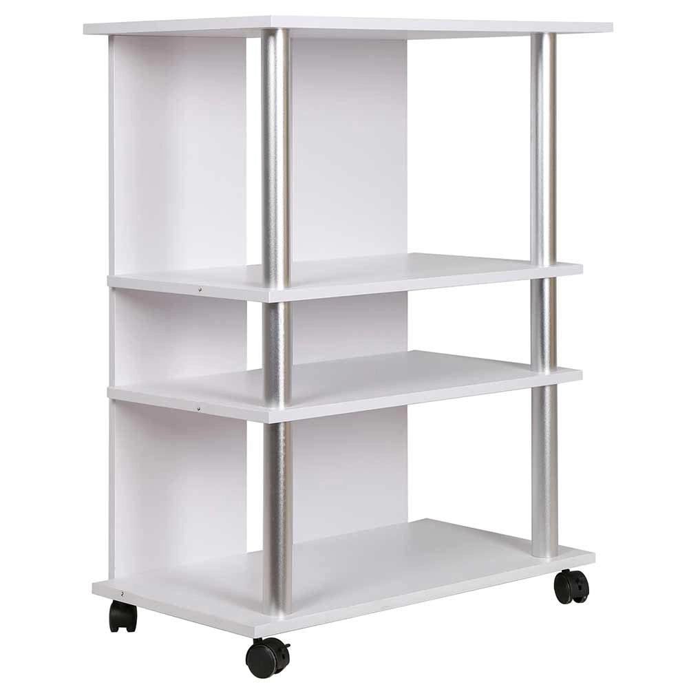 Mobile TV in Legno con 4Ruote e 3 Ripiani Carrello Porta Televisore Moderno Bianco