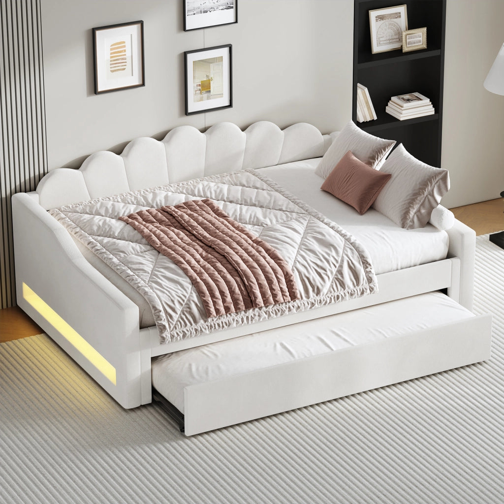 Tagesbett con funzione LED e letto estraibile in MDF impiallacciato e legno compensato 140x200 cm