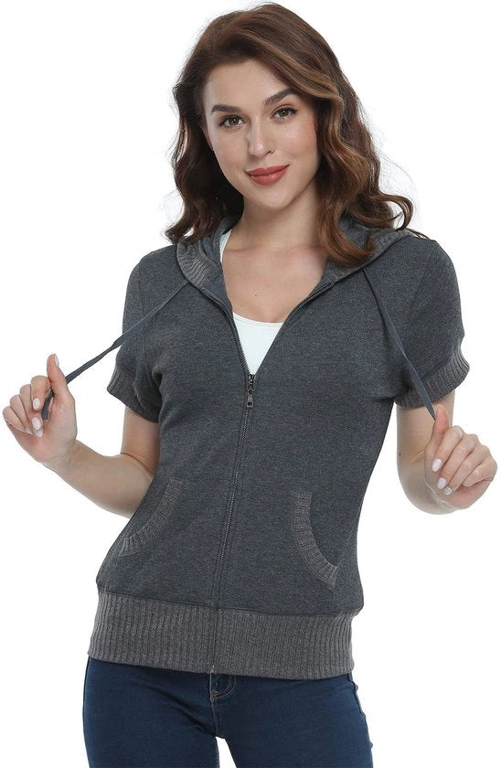 Sweatshirt Casual Donna Corta Con Tasche e Cerniera in Stile Moderno