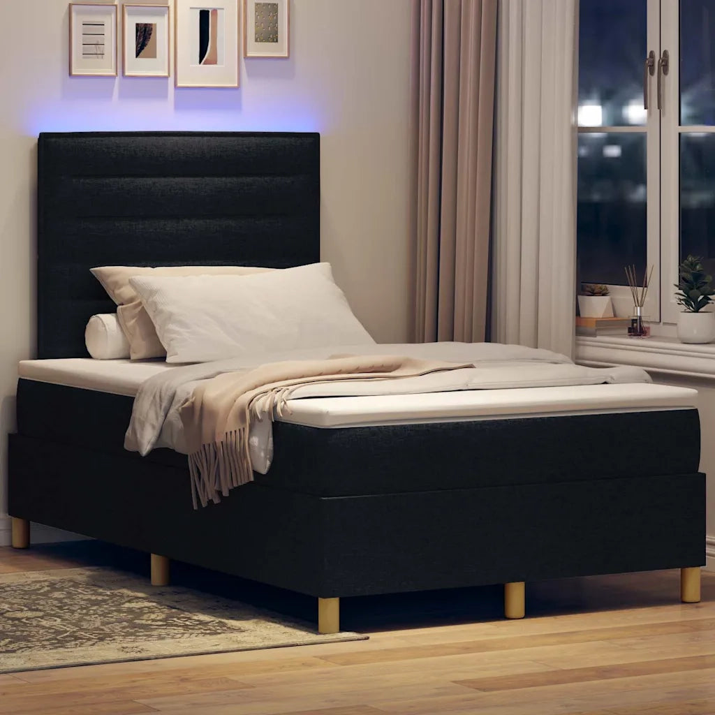 Letto a Sorgente LED con materasso Nero 120 x 190 cm Tessuto