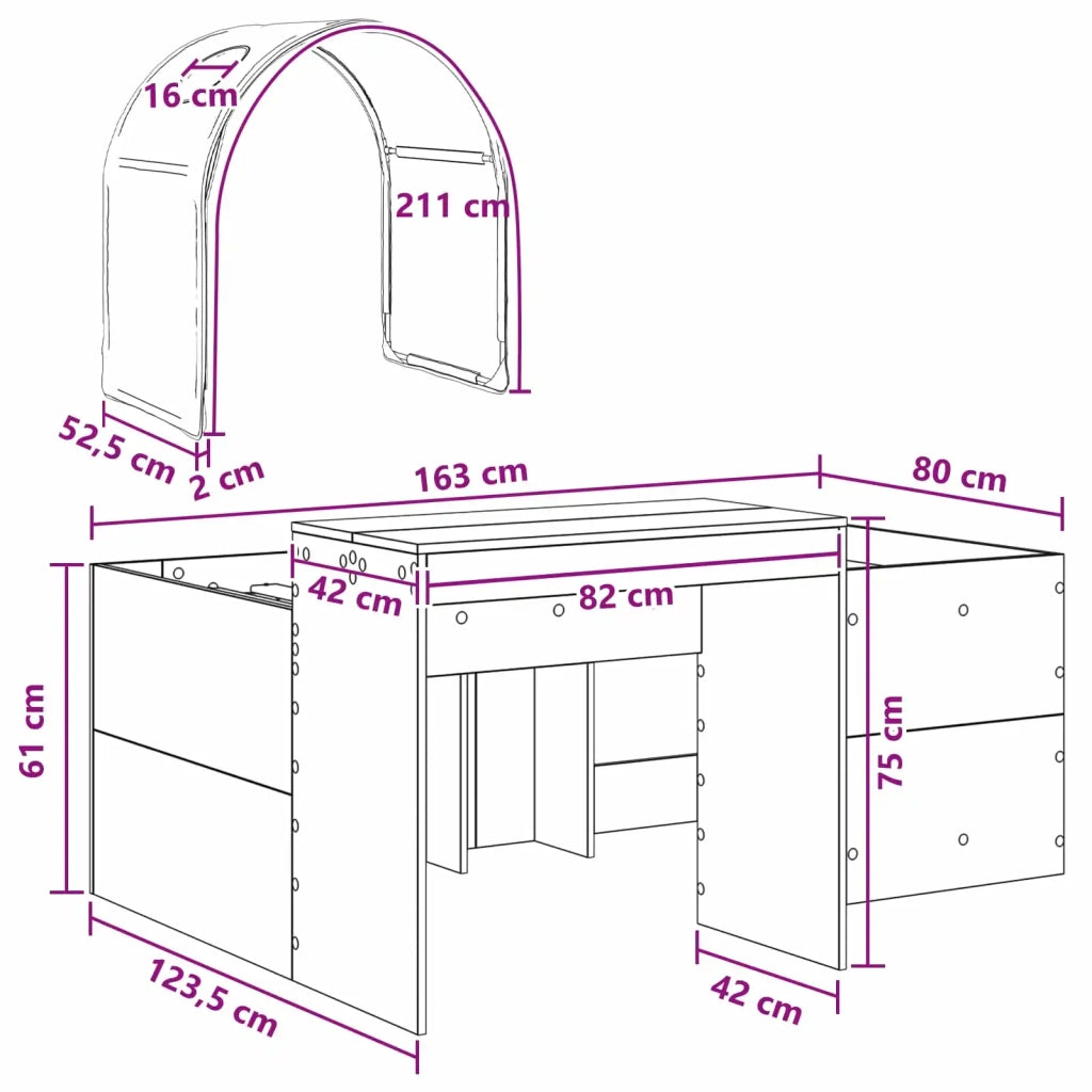 Letto con Tunnel 3 pz Rovere Artigianale e Nero 3423520