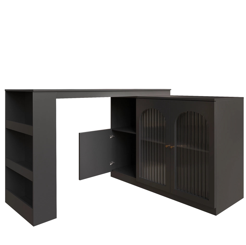 Mobile bar girevole a 360° con ante in vetro; MDF nero