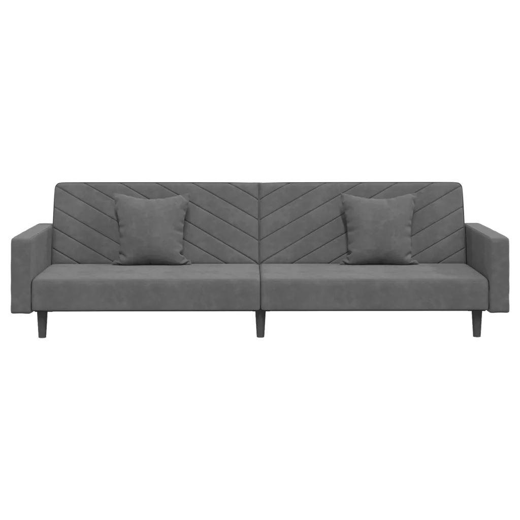 Divano Letto a 2 Posti con 2 Cuscini Grigio Scuro in Velluto 375919
