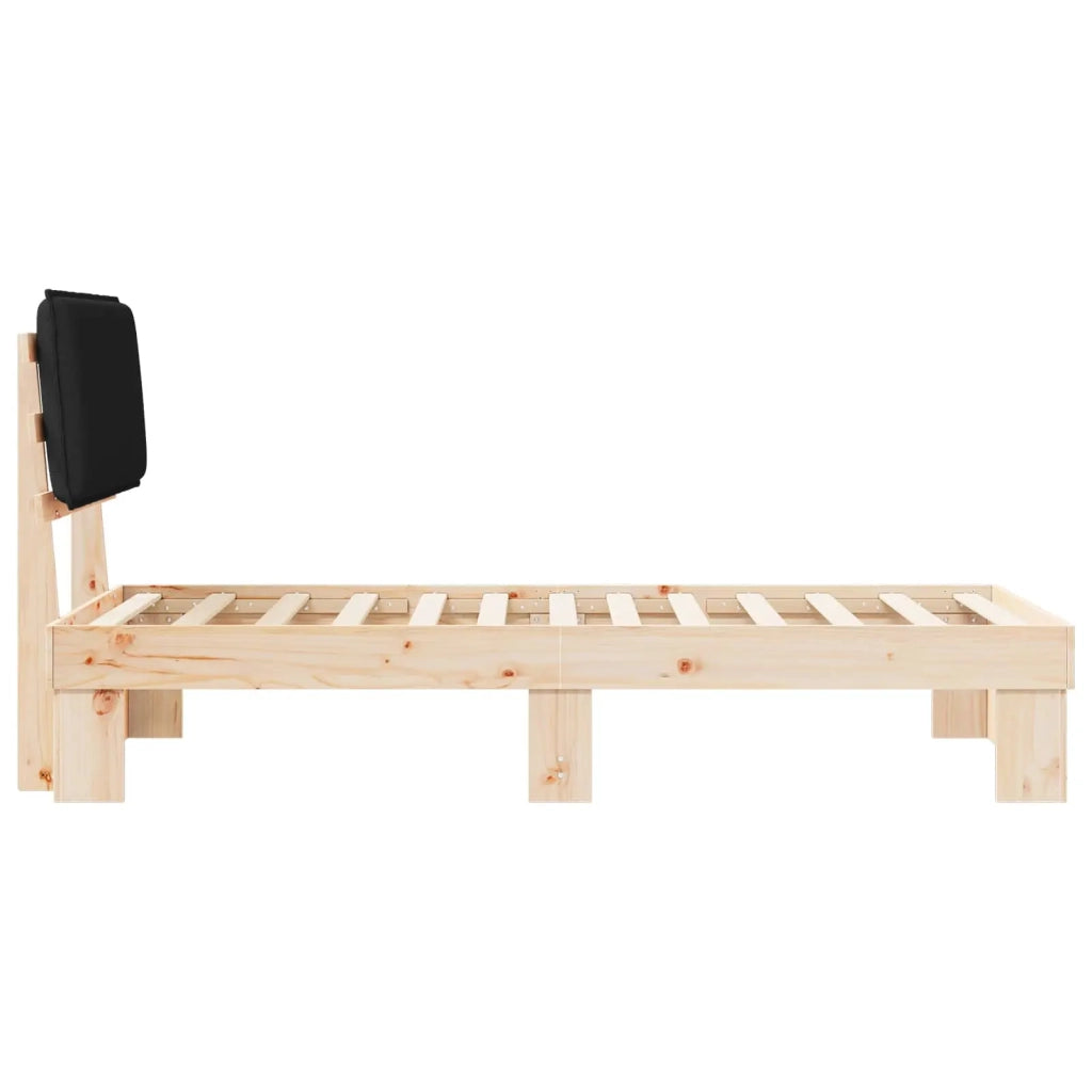 Letto singolo | Letto per adulti | Letto con Testiera Rivestita Nero 90 x 200 cm Pino massello