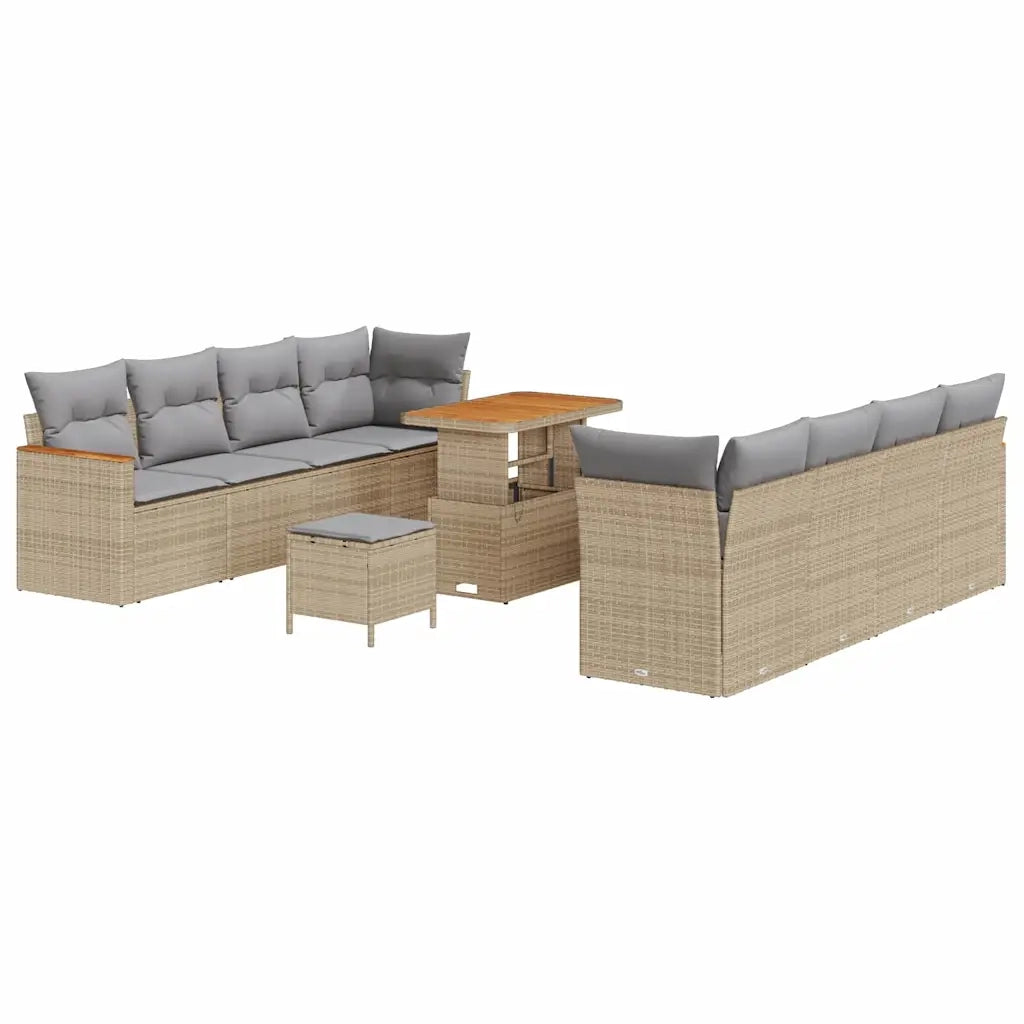 Set Divano da Giardino con cuscino 12 pcs Beige polyrattan
