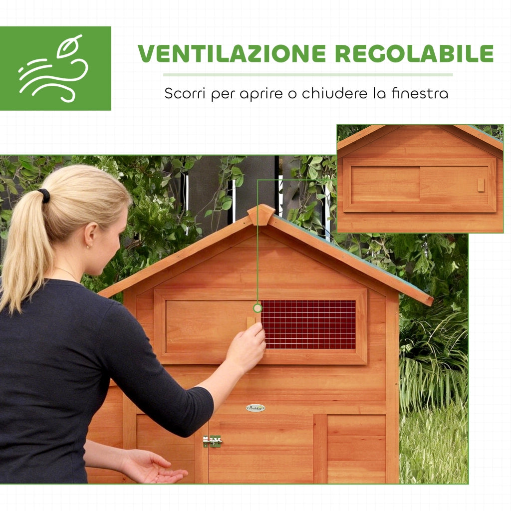 Pollaio in Legno con Nido, Tetto Impermeabile, Vassoio Estraibile, 2 Trespoli, Rampa, Finestra, per 2 Galline, Anatre,Arancione