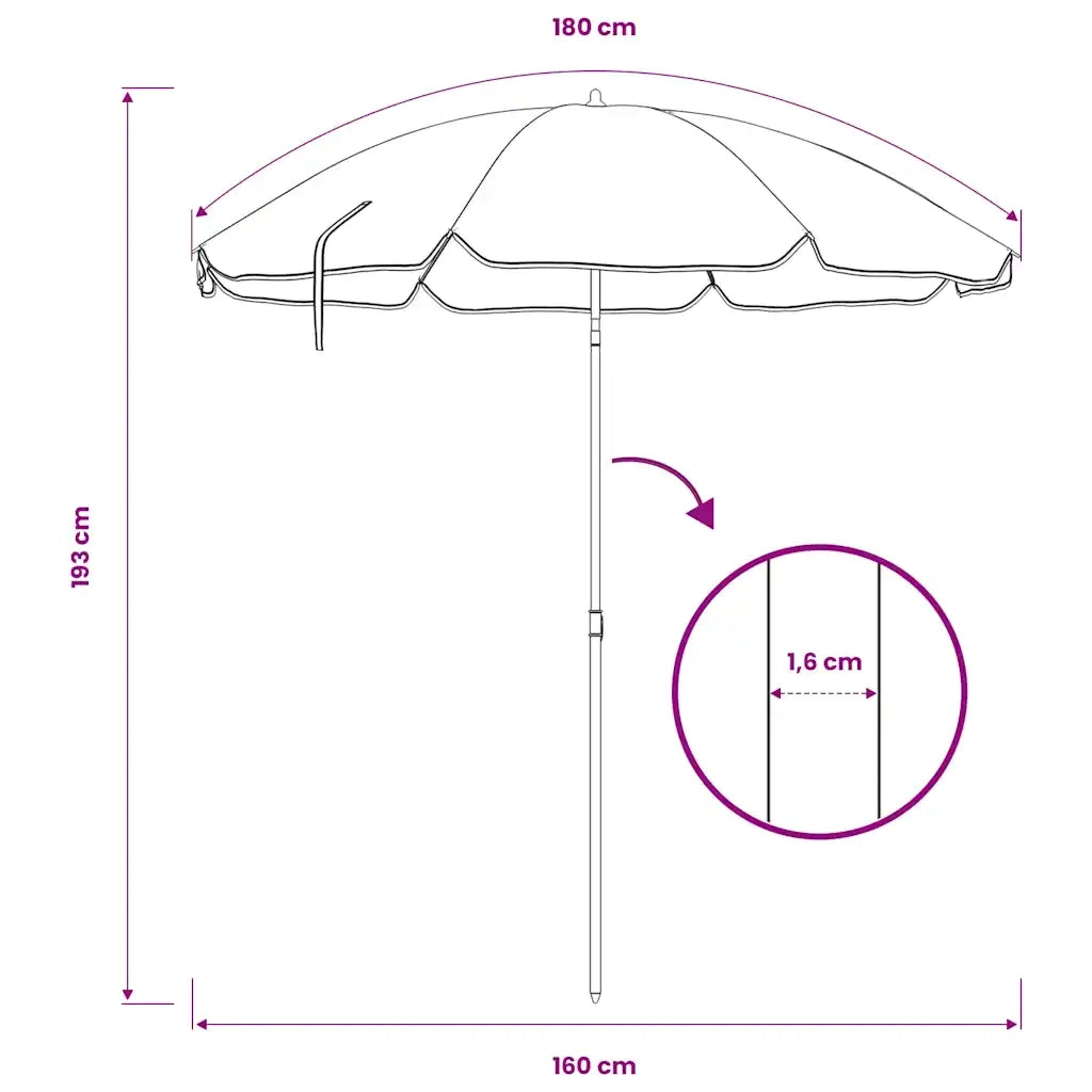Ombrello | Parasolne da Giardino con Palo in Acciaio Blu 180 cm