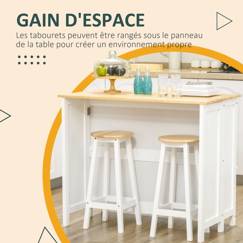 Tavolo da cucina con isola e 2 sgabelli ¨C Minimal ¨C bianco