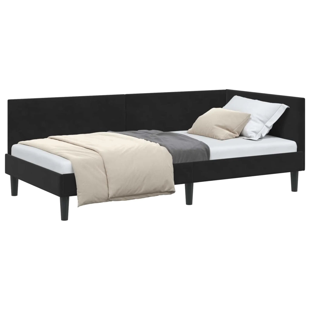 Letto singolo | Letto per adulti | Cornice del letto ad angolo Nero 100 cm x 200 cm Velluto
