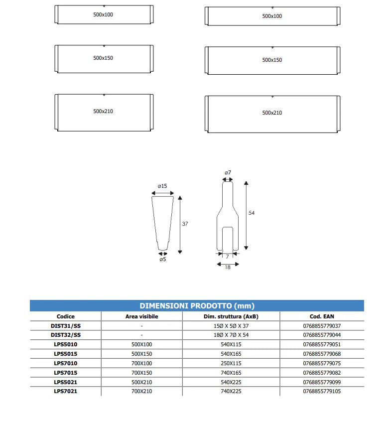 Segnale in plexiglass a soffitto varie misure accessori inclusi - 50 x 10