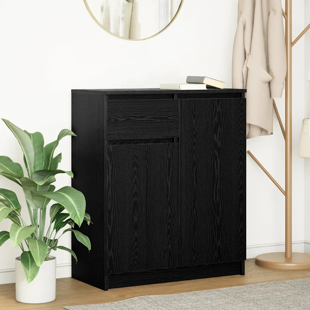 Credenza | Madia | Buffet da pranzo | Armadio da pranzo con Cassetto Rovere Nero 71x35x84 cm Legno Multistrato