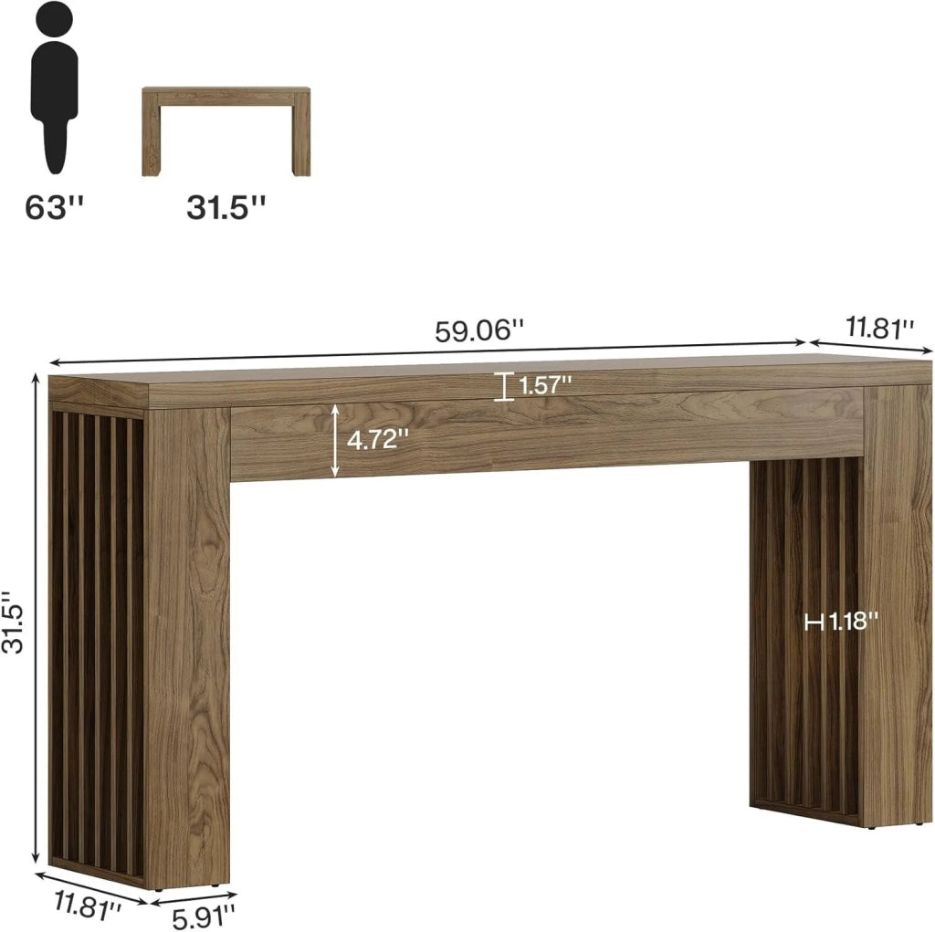 Consolle in MDF marrone stile farmhouse per ingresso e soggiorno con piano ampio e dettagli a lamelle verticali