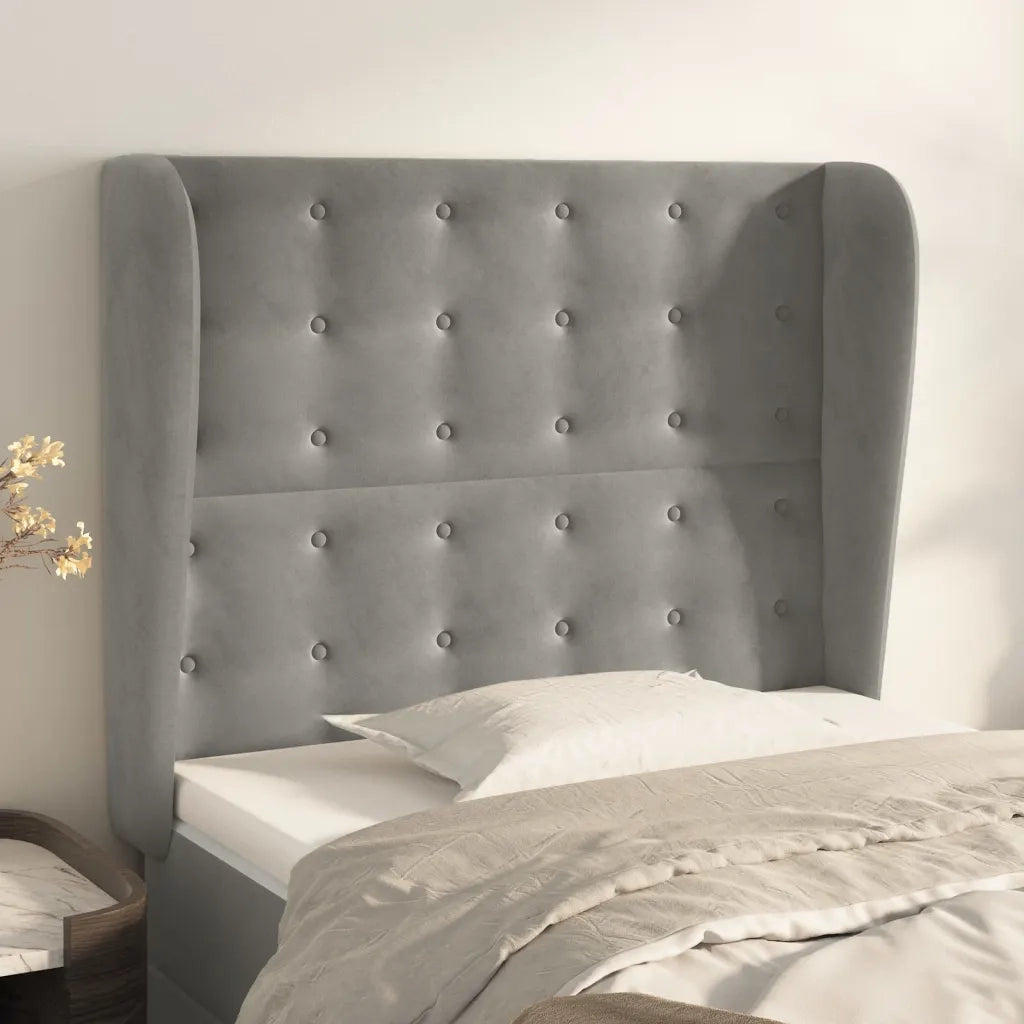 Testiera ad Orecchio-Testata con Orecchie Grigio Chiaro 103x23x118/128 cm in Velluto 904371