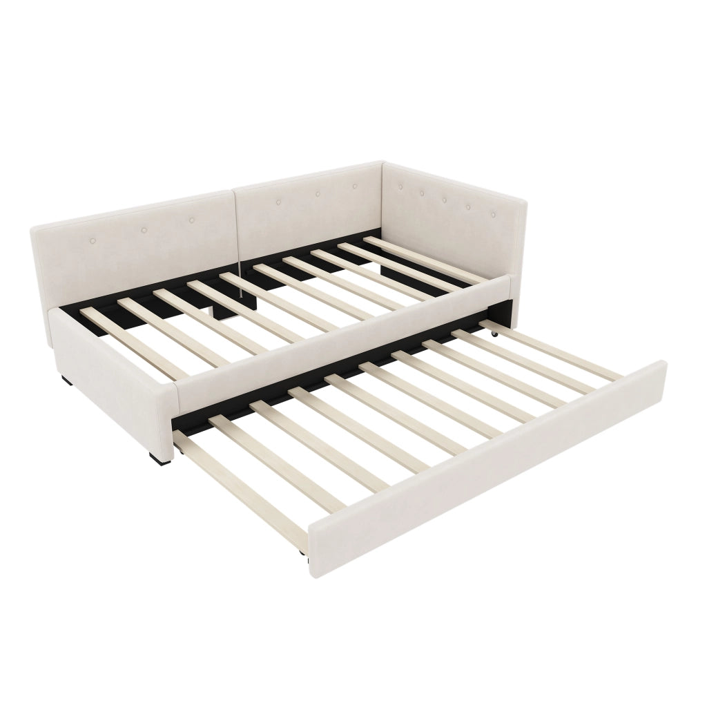 Letto estraibile 90x200 cm in velluto beige, salvaspazio e moderno
