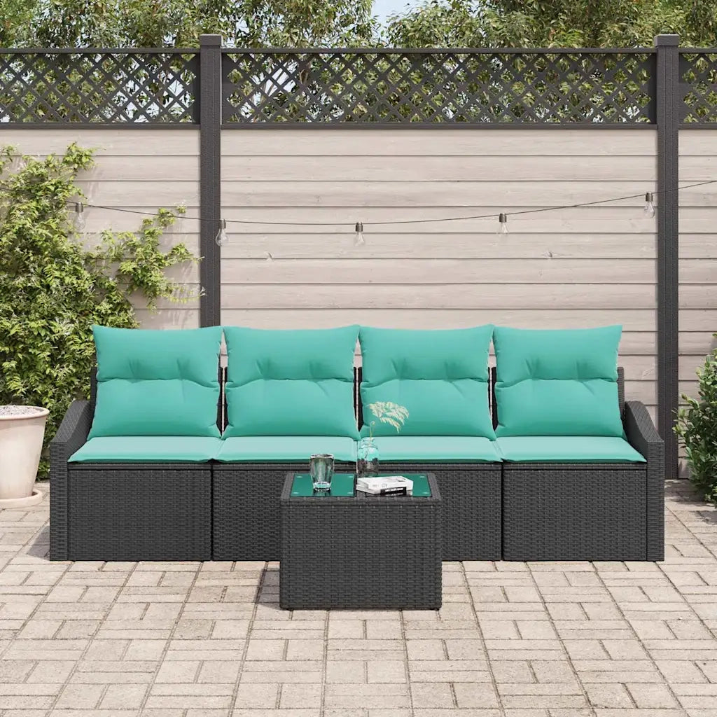 Set di divani con cuscino 5 pcs Nero e Turchese polyrattan 3346596