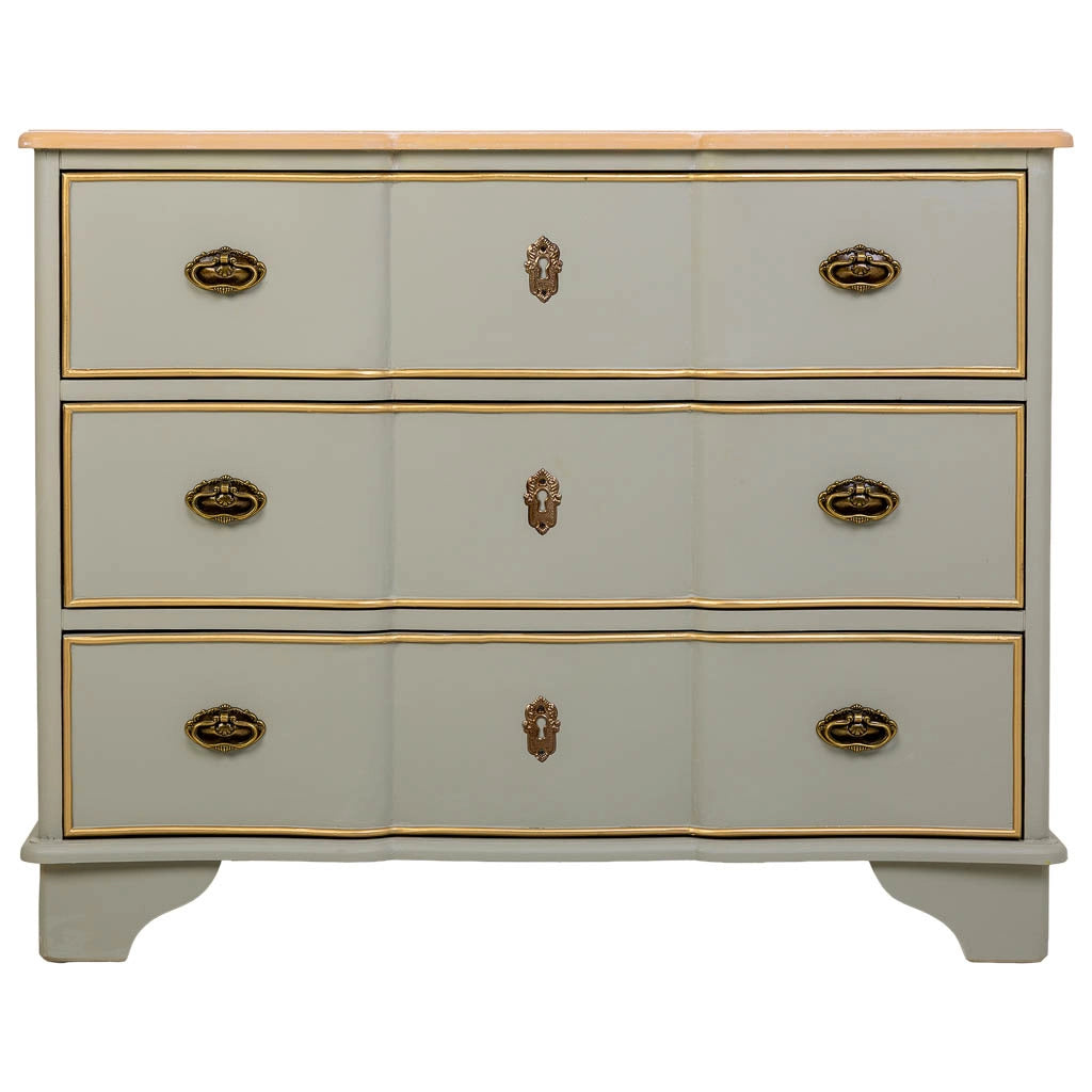 Cassettiera antica in legno laccato verde, 3 cassetti 100x50x80