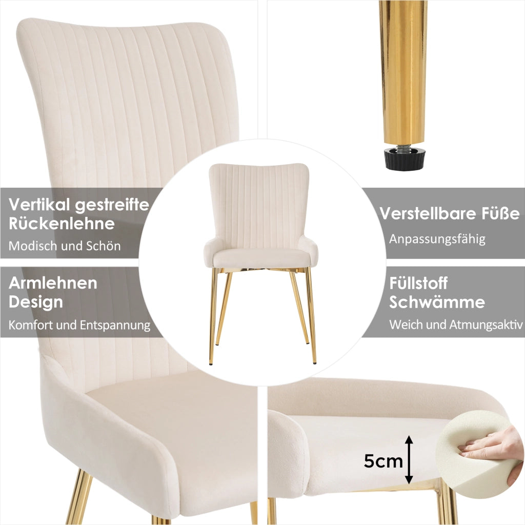 SEDIA DA PRANZO in velluto beige e oro Set da 4 pezzi