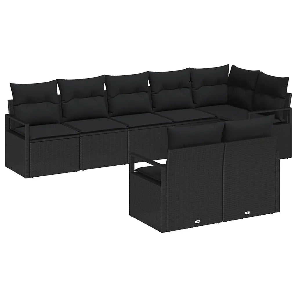 Set Divano da Giardino con cuscino 8 pcs Nero polyrattan