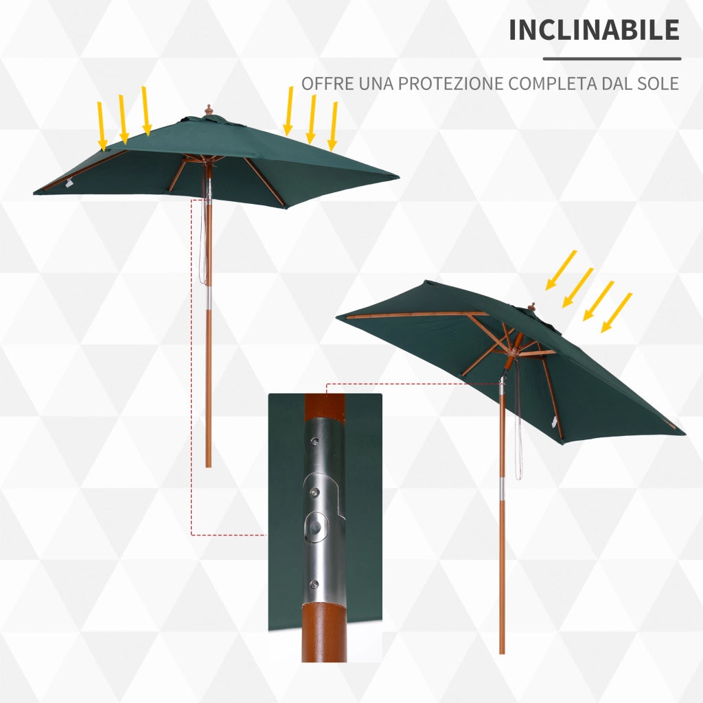 Ombrellone da Giardino Inclinabile ¨C Xylo ¨C 2x1.5m Legno Verde 6 Stecche