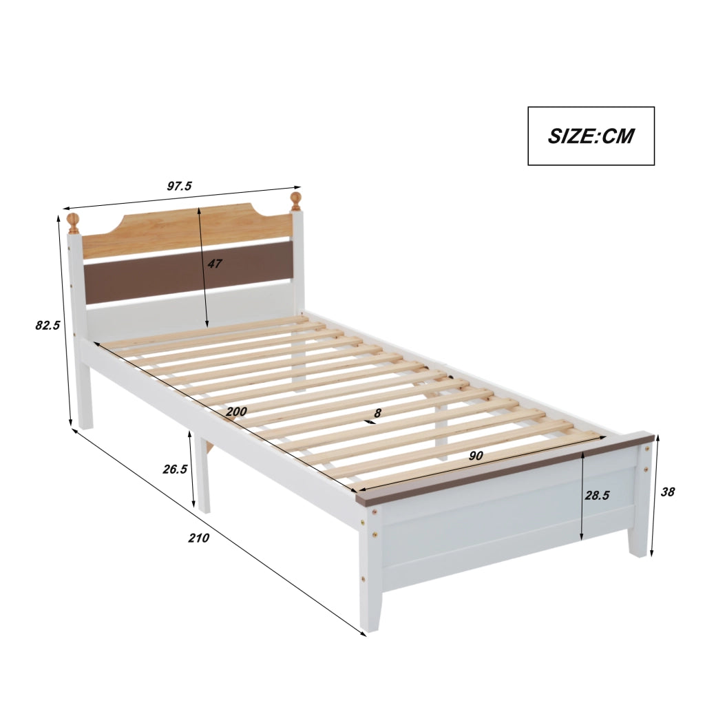 LETTO Singolo 90x200 cm Bianco in pino e MDF