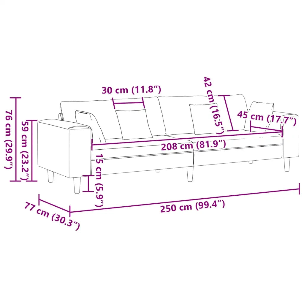 Divano Rosa 250 x 77 x 76 cm Velluto 3335156