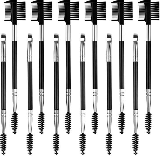 Set di spazzole ciglia 12 pezzi - a doppia faccia - occhiolatore - spazzola ciglia - design 2 in 1 - maniglia ergonomico