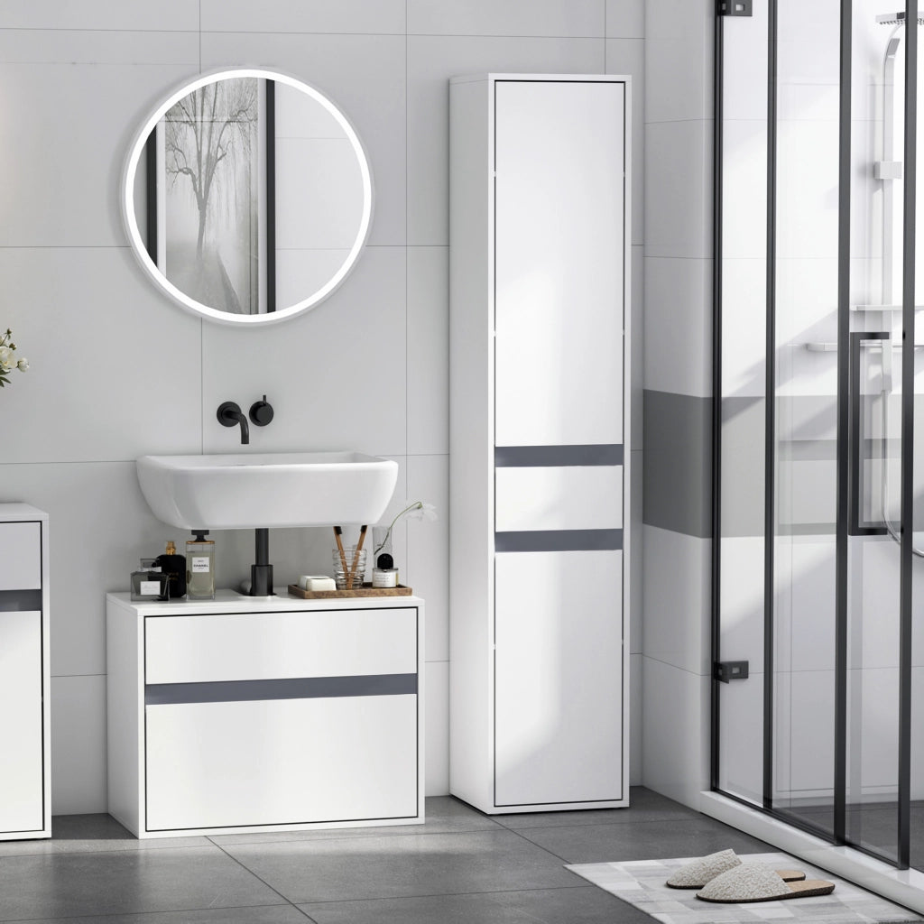 Mobile Bagno Colonna Contemporaneo ¨C zephmum ¨C 2 Ante 3 Ripiani Cassetto Bianco