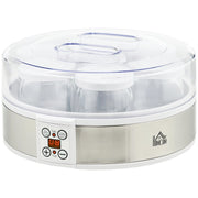 Yogurtiera, con 7 vasetti inclusi, in acciaio inox, 24 cm x 24 cm x 13 cm, argento + bianco