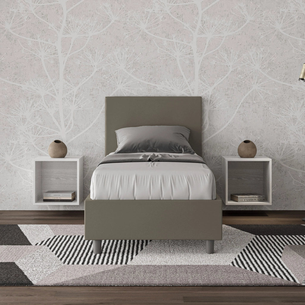 BS COM Letto singolo con rete imbottito 80x190 similpelle cappuccino