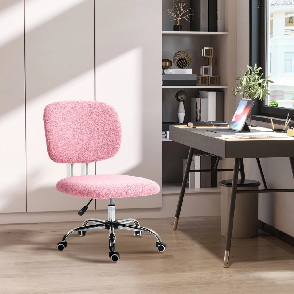 Sedia da ufficio girevole regolabile in altezza senza braccioli con schienale medio in poliestere rosa 48 × 53 × 80-90 cm