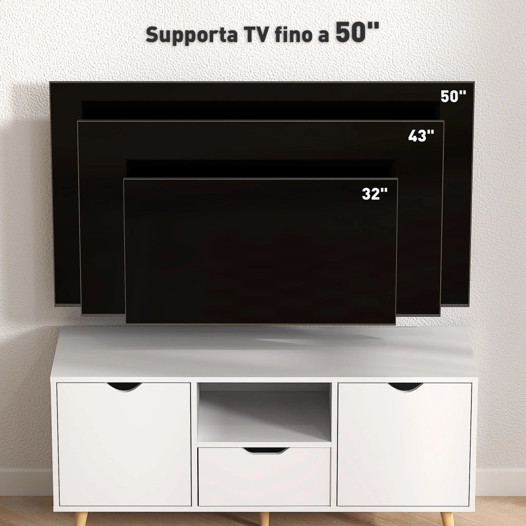 Mobile TV con Cassetto, Ripiani Aperti e Armadietti ¨C zephmum ¨C 110x40x50 cm, Bianco e Legno