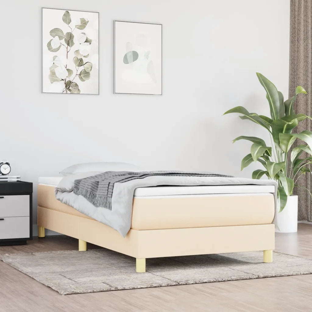 Letto singolo | Letto per adulti | Giroletto a Molle con Materasso Crema 100x200 cm in Tessuto