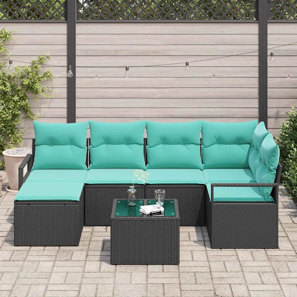 Set di divani con cuscino 7 pcs Nero polyrattan 3346466