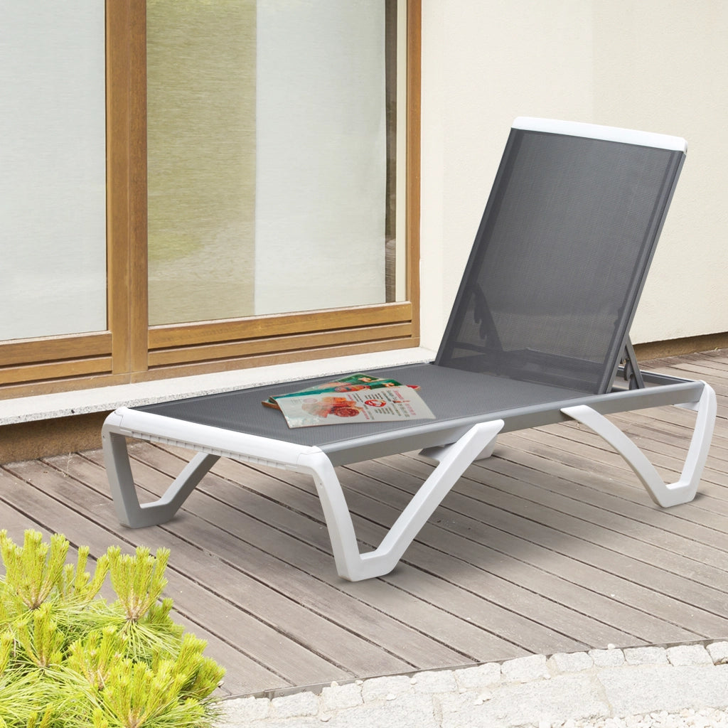 Lettino Prendisole con Schienale Reclinabile e Rotelle ¨C Zephmum ¨C Grigio e Bianco 195x67.5x33