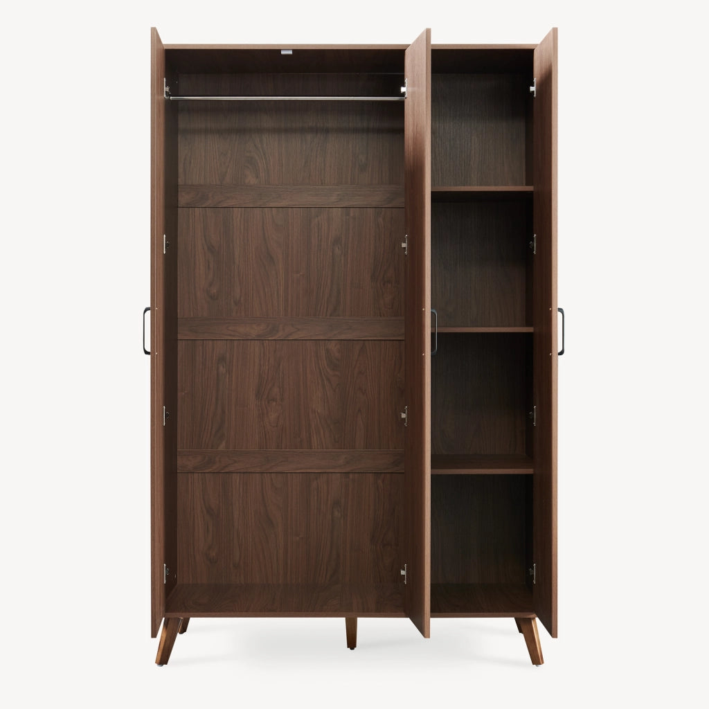 Armadio Guardaroba Norg con 3 Ante e 4 Scomparti 191x120x52 cm - Effetto Noce [en.casa]