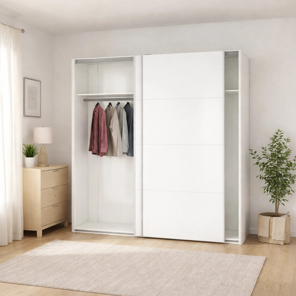 Guardaroba 2 ante Portlouis, Mobile camera da letto, Cabina armadio portabiti, Armadio appendiabiti, 182x62 h220 cm, Bianco lucido