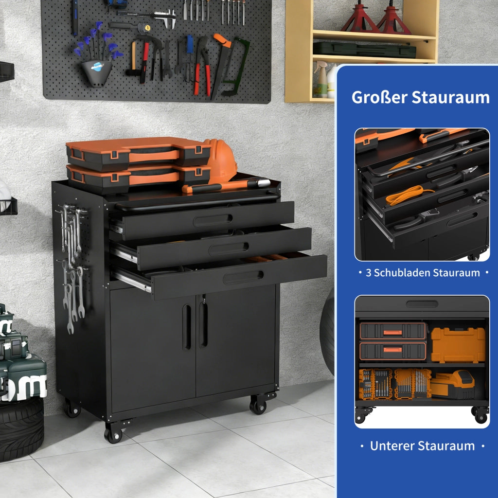 Mobiletto portautensili in metallo, dimensioni H 87,3 ¡Á L 75 ¡Á P 42 cm ¨C robusto armadio da garage con ante chiudibili a chiave e 3 cassetti, organize