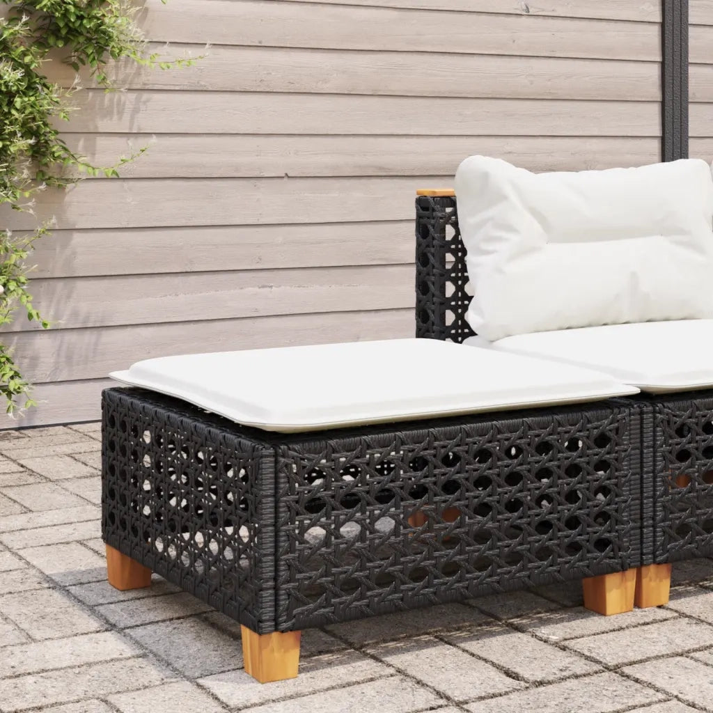 Sgabello Giardino con Cuscino Nero 63,5x56x32 cm in Polyrattan 365932