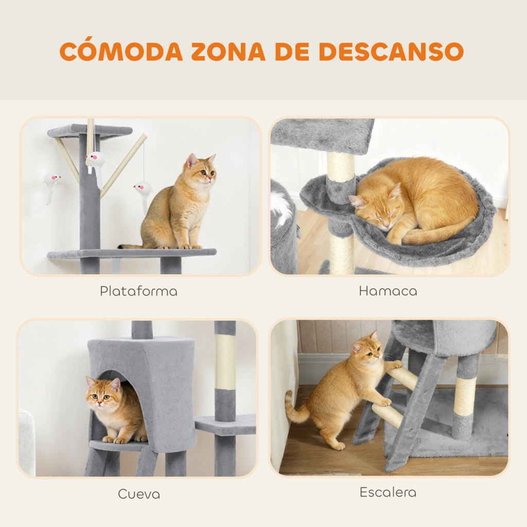 Tiragraffi per Gatti con Piattaforme e Cueva ¨C ZephMum ¨C Grigio 134 cm