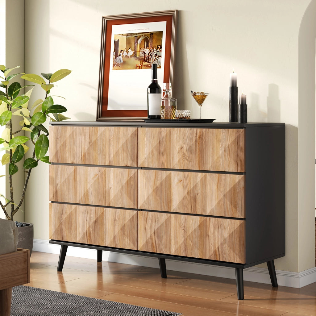 CREDENZA 120x40x85 cm 6 Cassetti Nero e Legno MDF