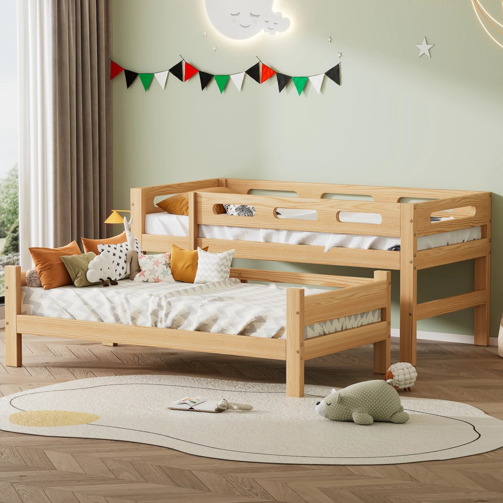 Letto a castello 90×200 cm; letto singolo; separabile in 2 letti singoli; senza materasso; in legno massello; naturale